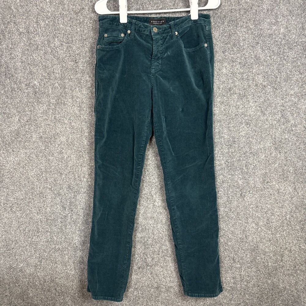 Peruvian Connection Pants Womens Size 8 Green Corduroy Slim Granola Flawed